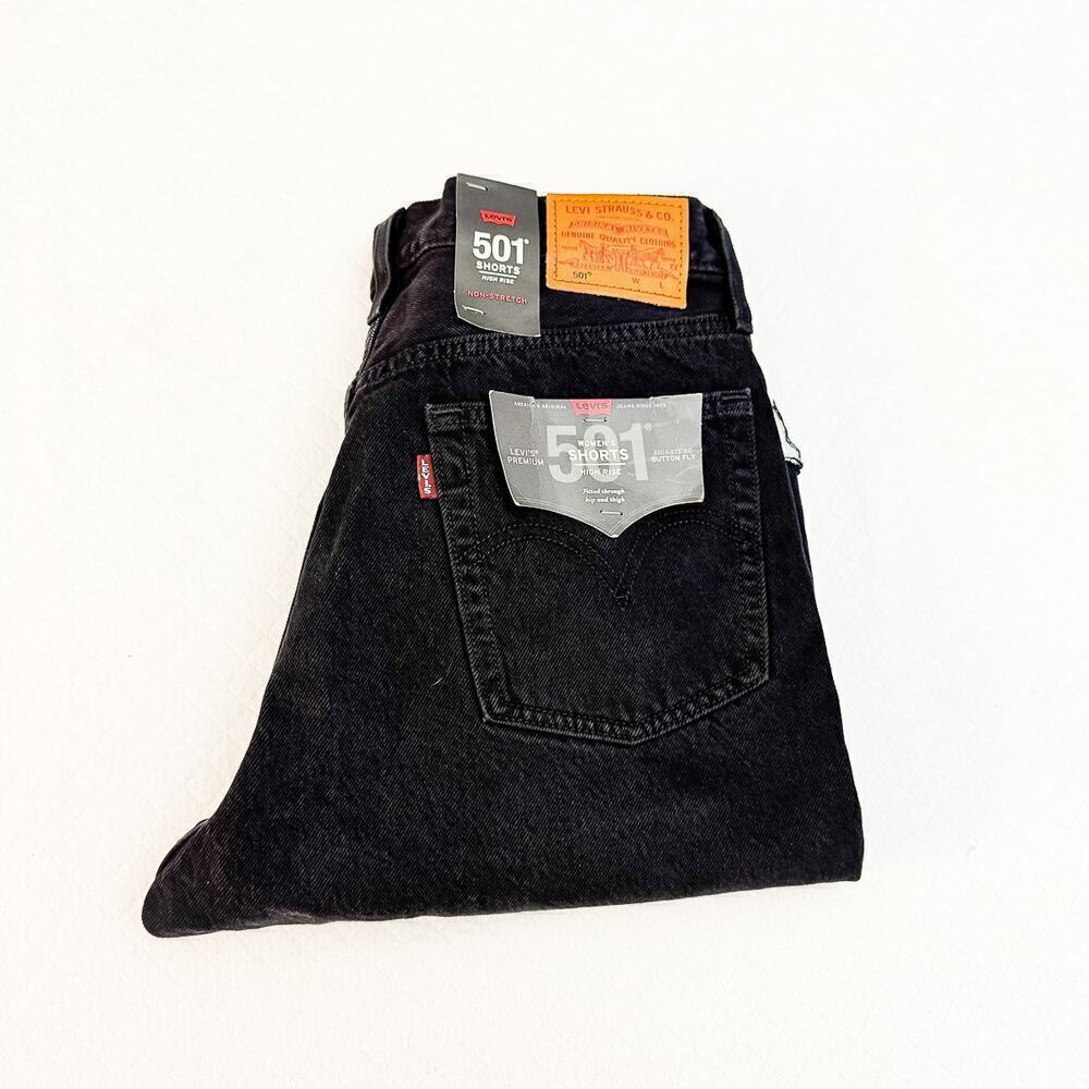 Levi's 501 High Rise Non Stretch Black Shorts Button Fly Denim Jeans SIze 28 NWT